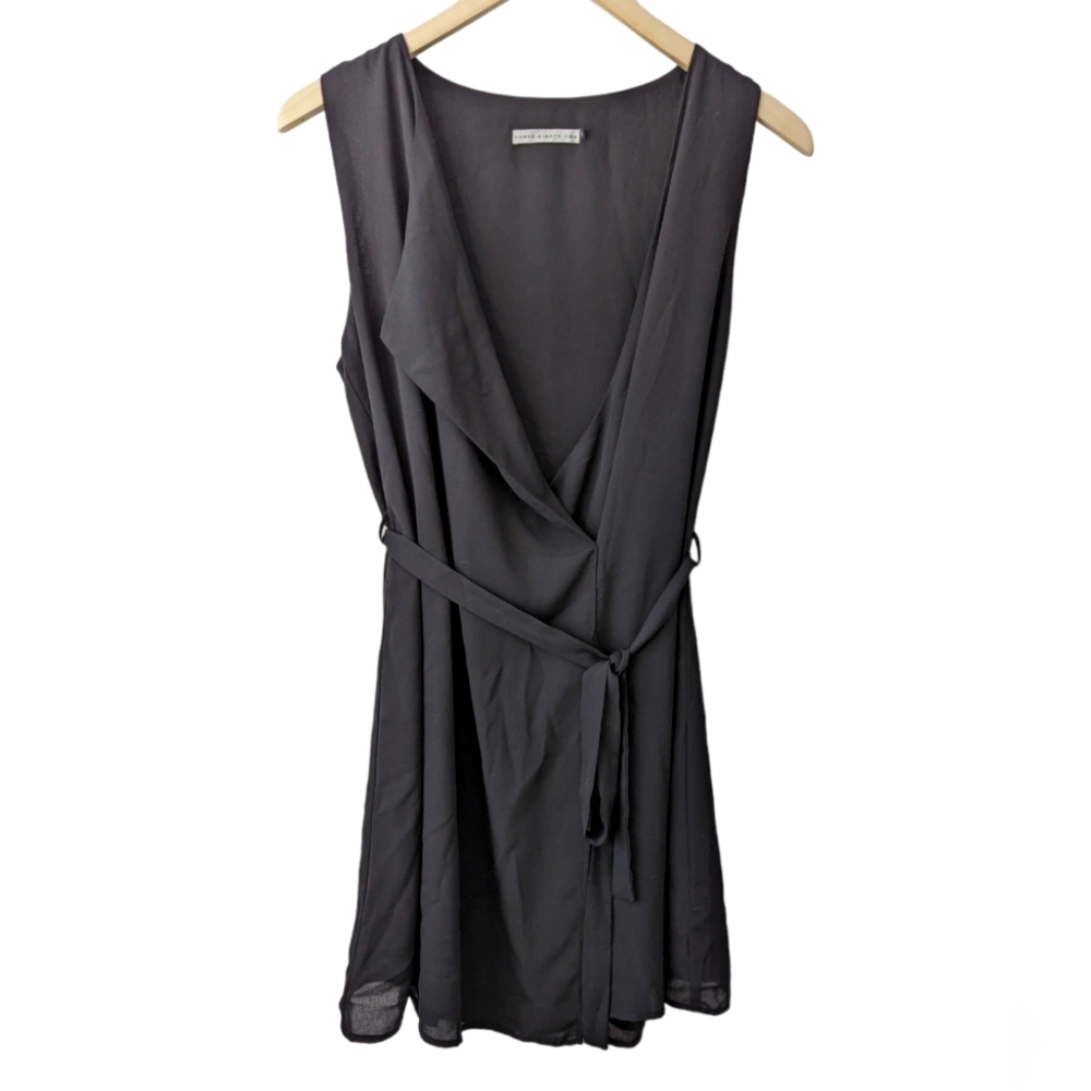 Three Eighty Two Hunter Faux Wrap Black Dress, Mini LBD, Size M,  Office Capsule